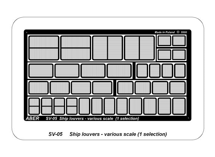 Photo of Ship Louvers Various Scale Type A ABER (RE-SV-05) – high-quality photo-etched brass accessory for warship scale models, enhancing realism and detail.