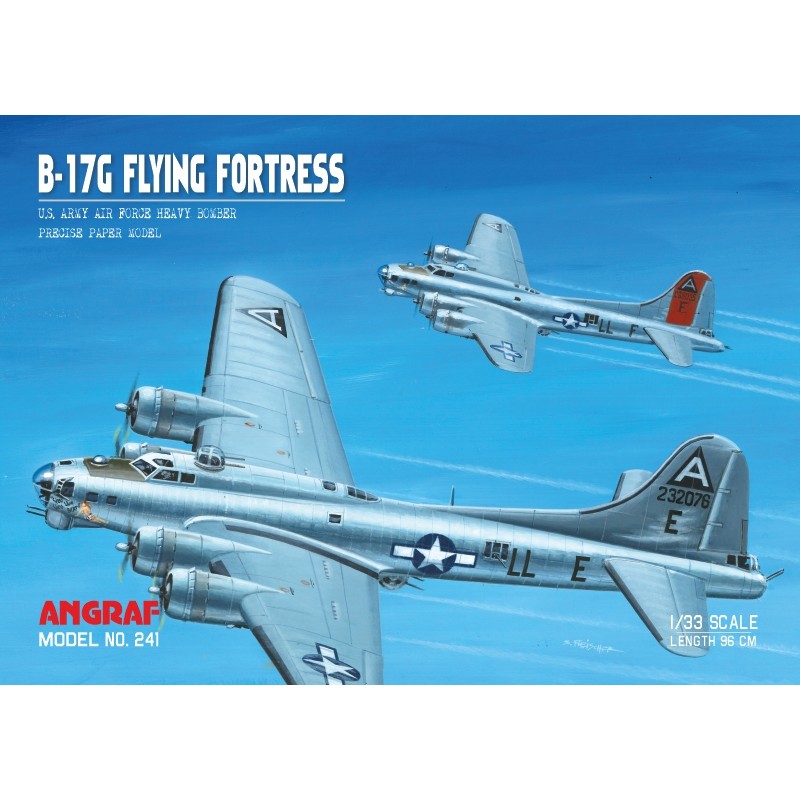 Photo of B-17G Flying Fortress card model kit in 1:33 scale with A3 sheets.