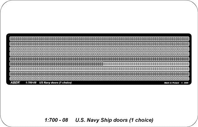 Photo of ABER (RE-700-08) US Navy Doors 1:700 scale, high-quality photo-etched brass detailing set for ship models.