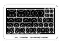 Photo of ABER Ship Hatches Type B (RE-SV-08), high-quality photo-etched brass hatches for warship scale models, various sizes for historical naval models.