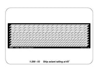 Photo of ship aslant railing for stairs at 45 degrees, 1:200 scale, ABER RE-200-03, finely etched metal with a total length of 134 cm.