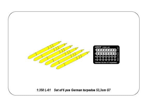 Photo of German Torpedoes Set of 6 (1:350 Scale) by ABER (RE-350 L61), 53.3cm G7 torpedoes for Kriegsmarine U-boat and warship models.