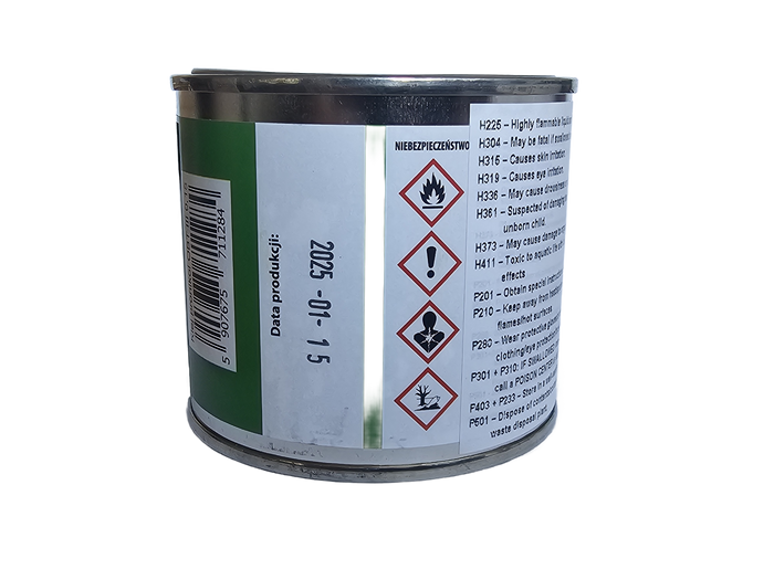 Photo of Butapren OBT III Chempak adhesive in a 150ml metal can, ideal for assembling card models and precision crafts.