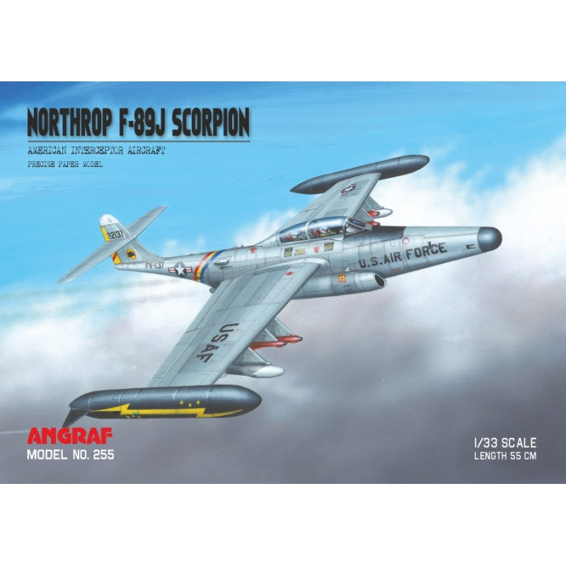 Photo of the Northrop F-89J Scorpion 1:33 scale card model kit by Answer/Angraf, featuring high-quality A3 card sheets and detailed design.