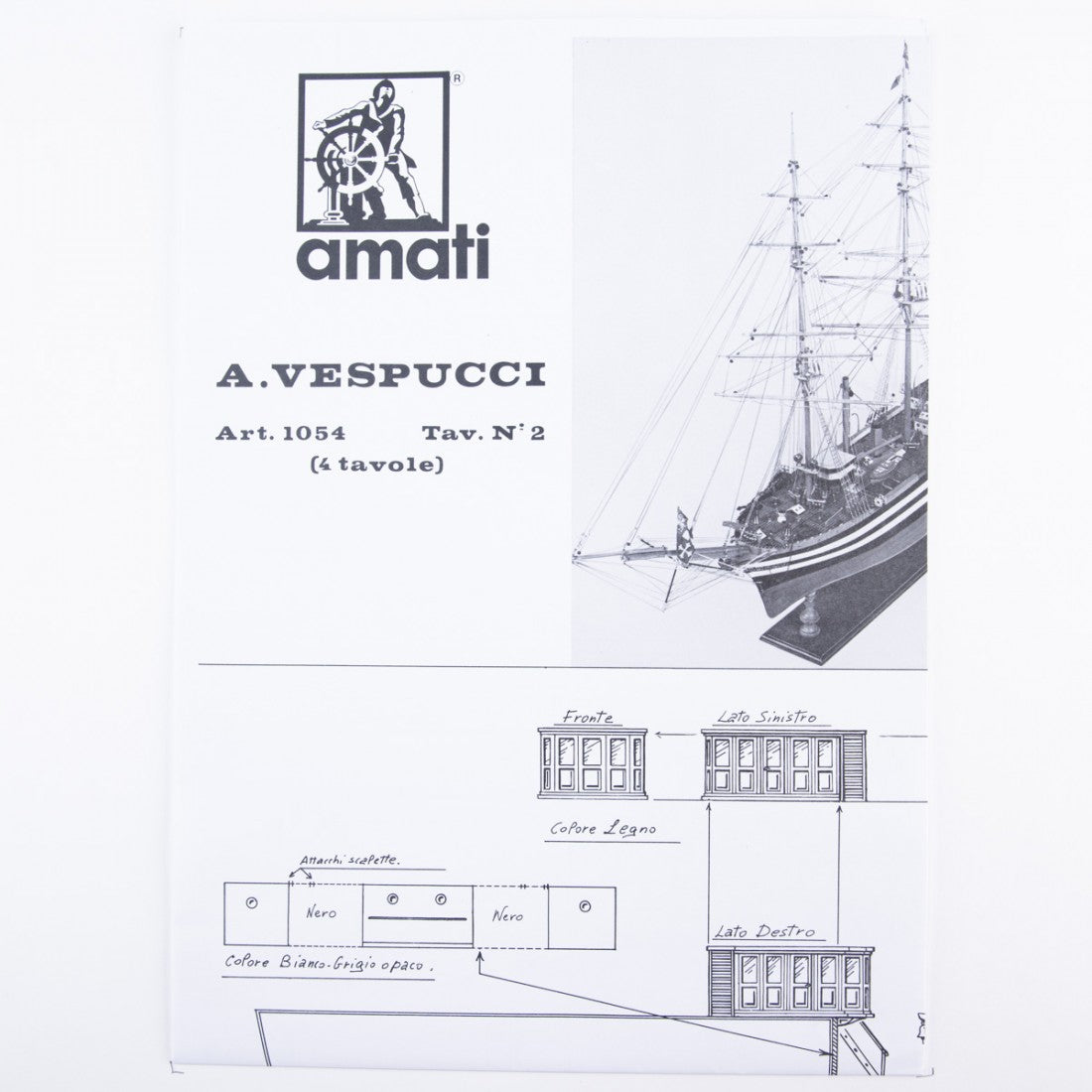 Photo of Amati B1054 Amerigo Vespucci Construction Plans showing detailed blueprints for model shipbuilding