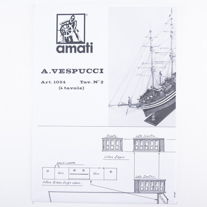 Photo of Amati B1054 Amerigo Vespucci Construction Plans showing detailed blueprints for model shipbuilding