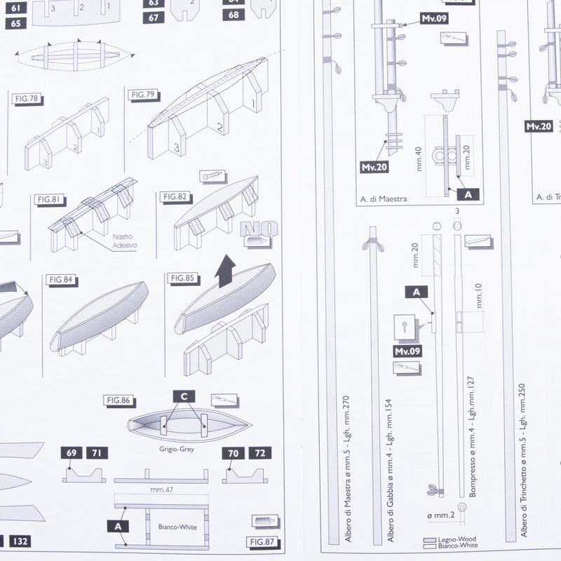 Photo of Amati B1047 Bluenose Construction Plans with 3 A2 sheets and illustrated instructions in English and Italian.