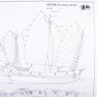 Photo of Chinese Pirate Junk construction plans by Amati (B1021), showcasing detailed design.