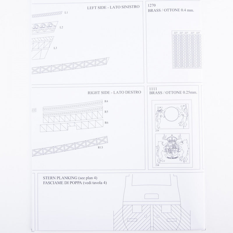 Photo of Amati B1100,08 Revenge 1577 Construction Plans including 20 A3 sheets and illustrated instruction manual.