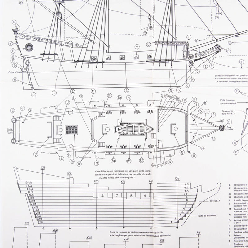 Photo of HMS Lyon Lee sailship construction plans by Amati (B1180), detailed blueprint for model shipbuilding.