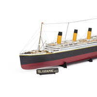 Photo of Amati Titanic 2025 Edition model kit, featuring realistic deck details, transparent domes, and photo-etched enhancements in 1:250 scale.