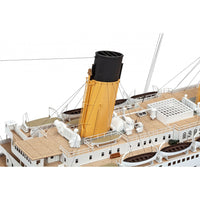 Photo of Amati Titanic 2025 Edition model kit, featuring realistic deck details, transparent domes, and photo-etched enhancements in 1:250 scale.