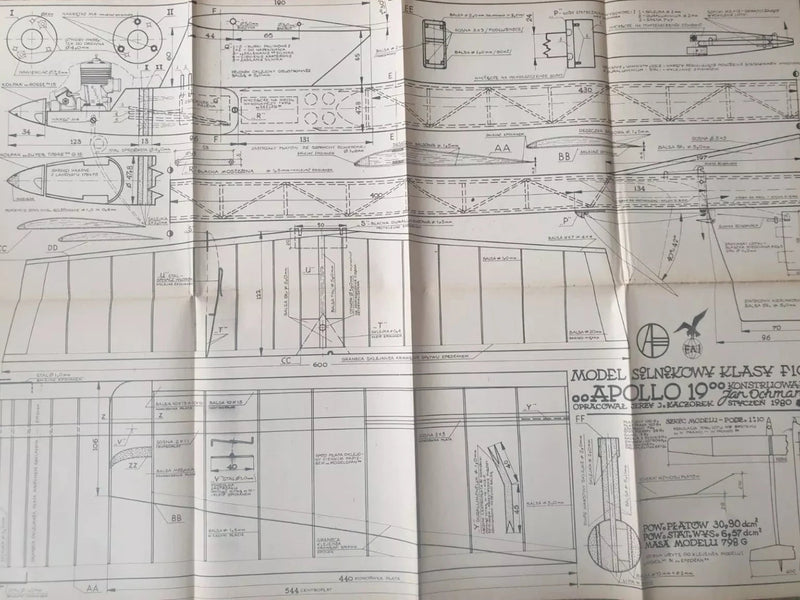 Photo of Plany Modelarskie 97 - Space Rocket & Glider Plans from 1968, showing detailed A1 sheets.  4. Tags for Online Shop