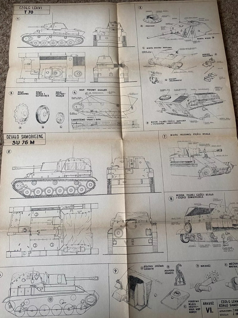 Photo of Plany Modelarskie 23 showing detailed plans for Soviet tanks T34, KW, IS, T70, Su76, SU85 & ISU122-152 from 1968.