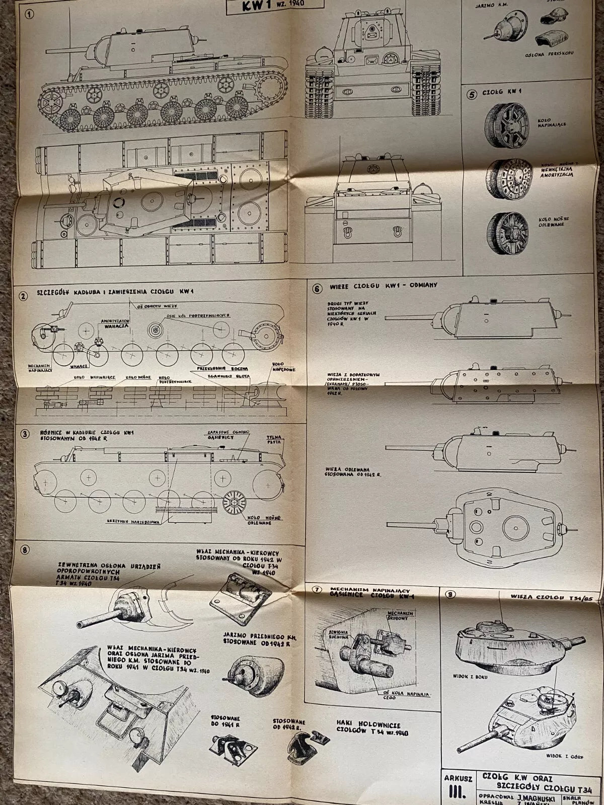 Photo of Plany Modelarskie 38 A1 sheets featuring Soviet tanks T34, KW, IS, T70, SU76, SU85 & ISU122-152 by LOK, 1970 edition.