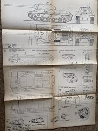 Photo of Plany Modelarskie 38 A1 sheets featuring Soviet tanks T34, KW, IS, T70, SU76, SU85 & ISU122-152 by LOK, 1970 edition.