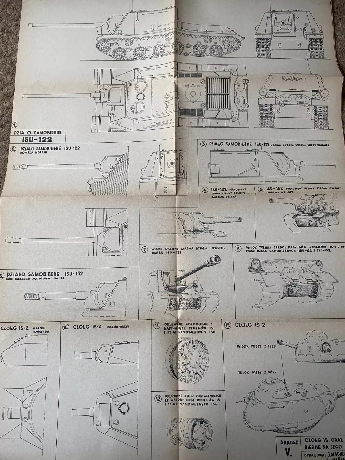 Photo of Plany Modelarskie 23 showing detailed plans for Soviet tanks T34, KW, IS, T70, Su76, SU85 & ISU122-152 from 1968.