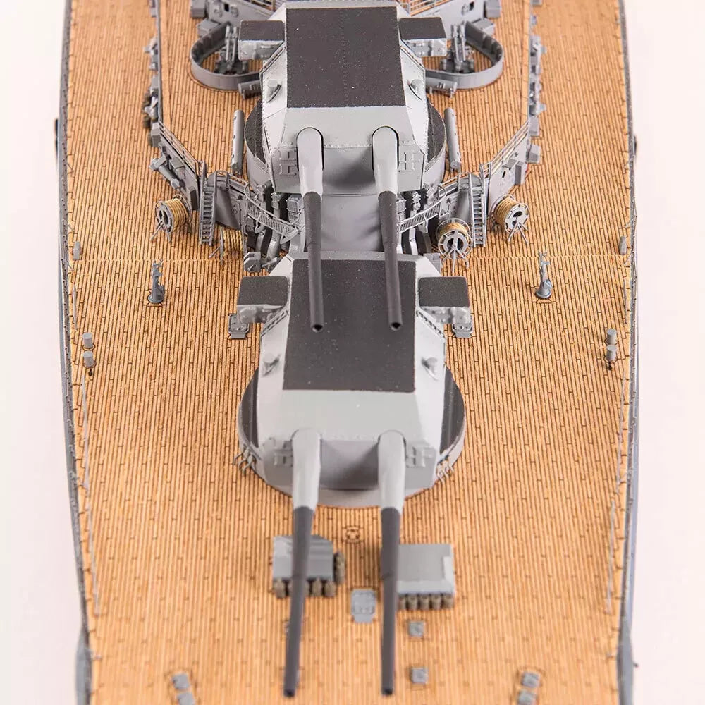 Photo of the 1:200 scale wooden model kit of the WWII battleship Bismarck by Amati