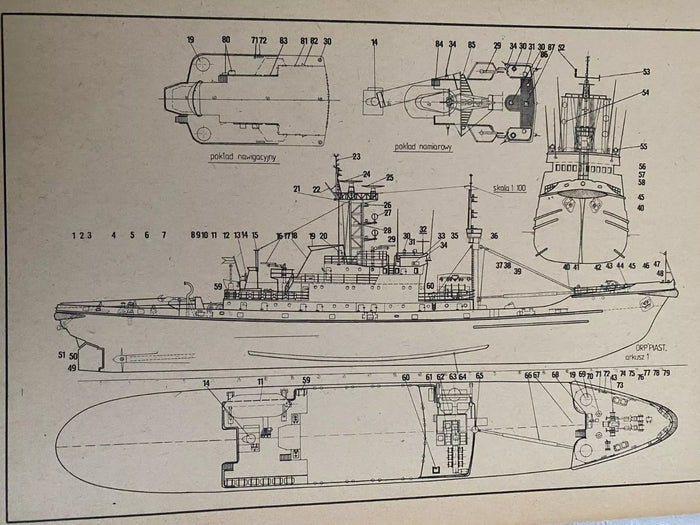 Photo of Plany Modelarskie 132 ORP Piast from LOK, 6 A1 sheets, 1986 edition with discolorations.