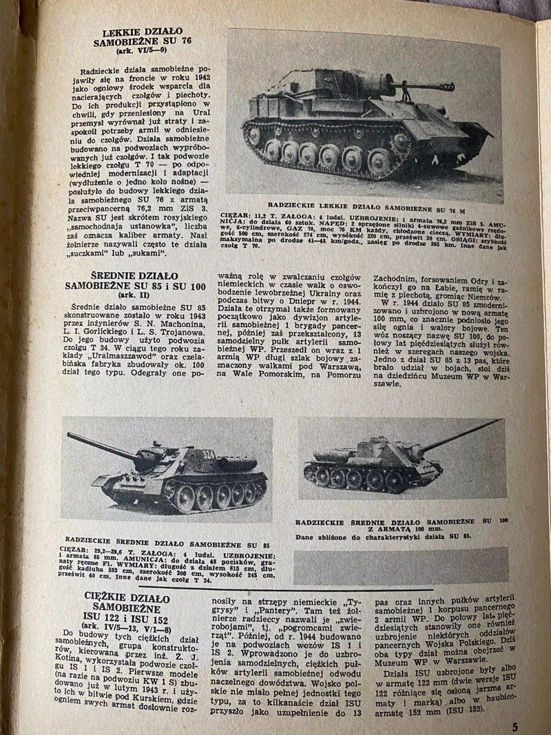 Photo of Plany Modelarskie 23 showing detailed plans for Soviet tanks T34, KW, IS, T70, Su76, SU85 & ISU122-152 from 1968.