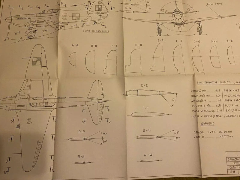 Photo of Plany Modelarskie 131 Soviet Plane Jak-3 (LOK) plans with 6 A1 sheets, published in 1986.