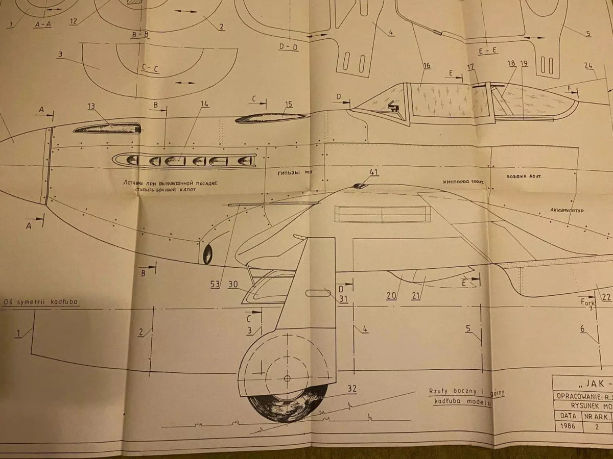 Photo of Plany Modelarskie 131 Soviet Plane Jak-3 (LOK) plans with 6 A1 sheets, published in 1986.