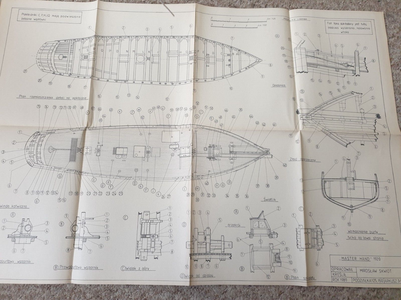 Image of the 1989 'Master Hand LT 1203' British Trawler model construction plans by LOK Publishing, showing authentic details and natural paper aging.