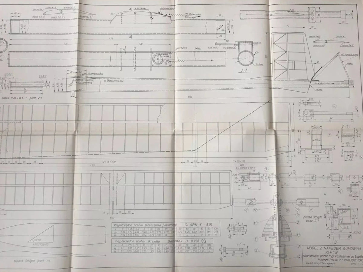 Photo of Plany Modelarskie 97 - Space Rocket & Glider Plans from 1968, showing detailed A1 sheets.  4. Tags for Online Shop