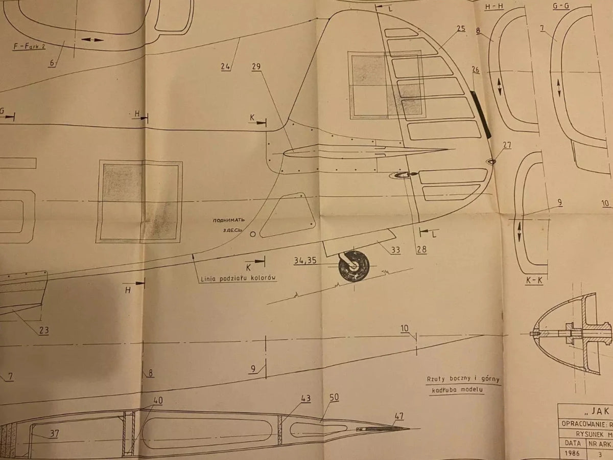 Photo of Plany Modelarskie 131 Soviet Plane Jak-3 (LOK) plans with 6 A1 sheets, published in 1986.