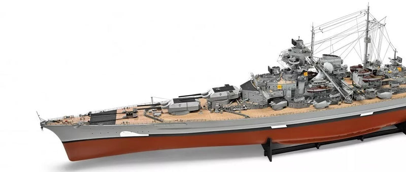 Photo of the 1:200 scale wooden model kit of the WWII battleship Bismarck by Amati