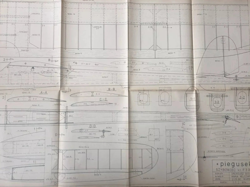 Photo of Plany Modelarskie 97 - Space Rocket & Glider Plans from 1968, showing detailed A1 sheets.  4. Tags for Online Shop