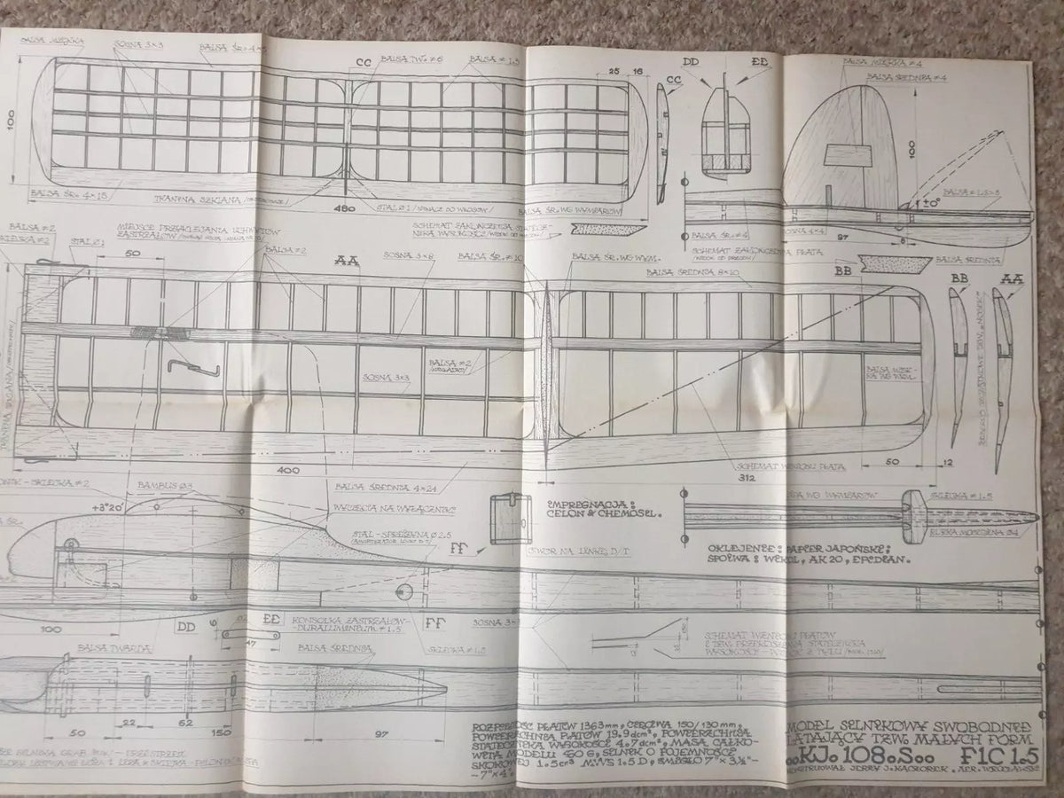 Photo of Plany Modelarskie 123 featuring F1A 1/2 Standard Glider, F1H Delirius Glider, and Rubber Powered Model plans from LOK.