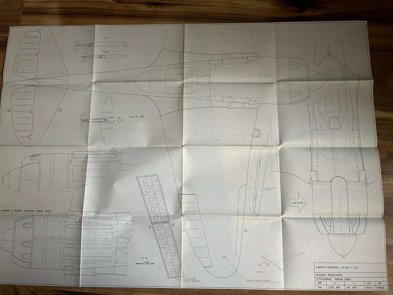 Photo of Plany Modelarskie 106 blueprints for Ła-5FN and Ła-7 fighter planes, LOK 1980 edition.