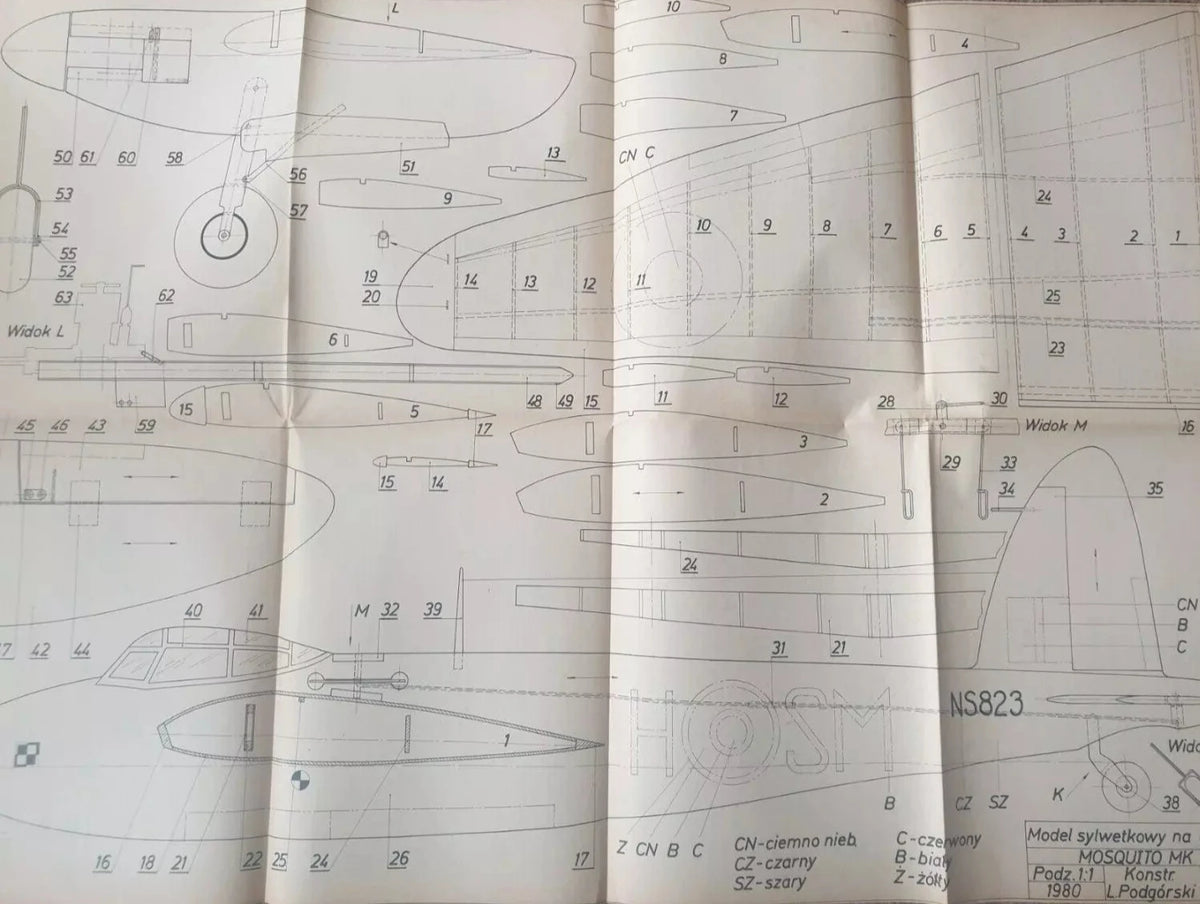 Photo of Plany Modelarskie 97 - Space Rocket & Glider Plans from 1968, showing detailed A1 sheets.  4. Tags for Online Shop