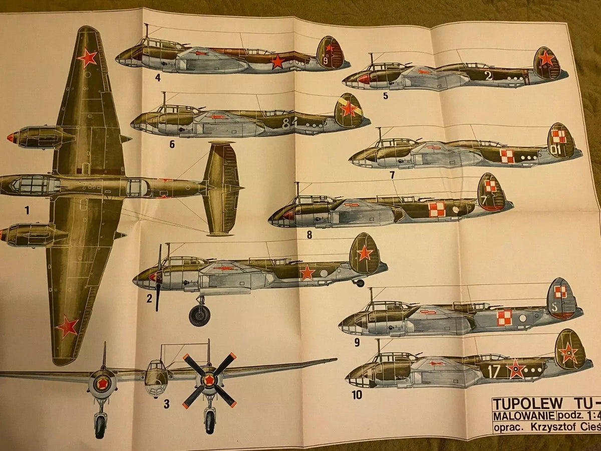 Photo of Plany Modelarskie 65 Soviet Bomber TU-2 by Liga Ochrony Kraju (LOK), showing detailed plans on A1-sized sheets.