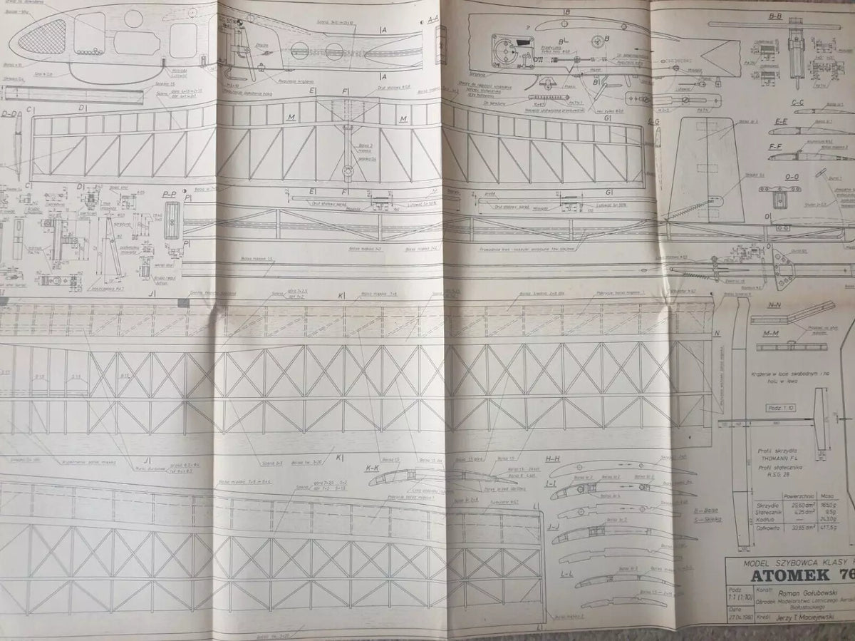 Photo of Plany Modelarskie 97 - Space Rocket & Glider Plans from 1968, showing detailed A1 sheets.  4. Tags for Online Shop