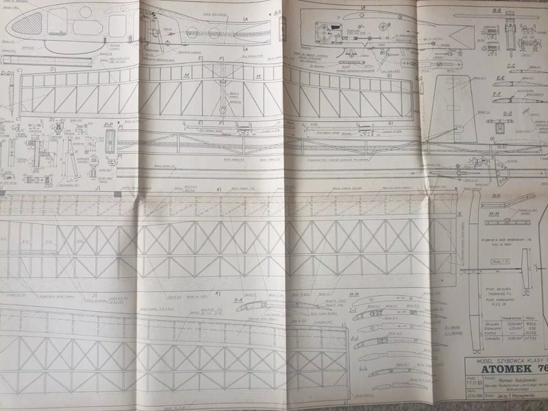 Photo of Plany Modelarskie 97 - Space Rocket & Glider Plans from 1968, showing detailed A1 sheets.  4. Tags for Online Shop