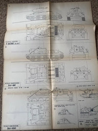 Photo of Plany Modelarskie 23 showing detailed plans for Soviet tanks T34, KW, IS, T70, Su76, SU85 & ISU122-152 from 1968.