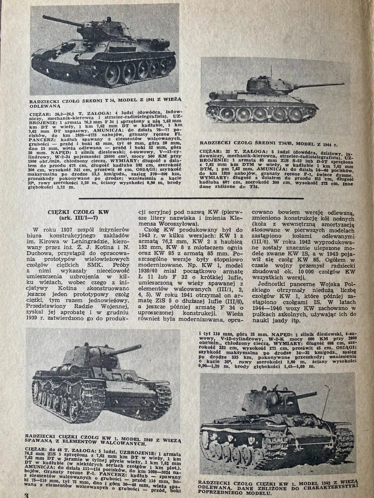 Photo of Plany Modelarskie 38 A1 sheets featuring Soviet tanks T34, KW, IS, T70, SU76, SU85 & ISU122-152 by LOK, 1970 edition.