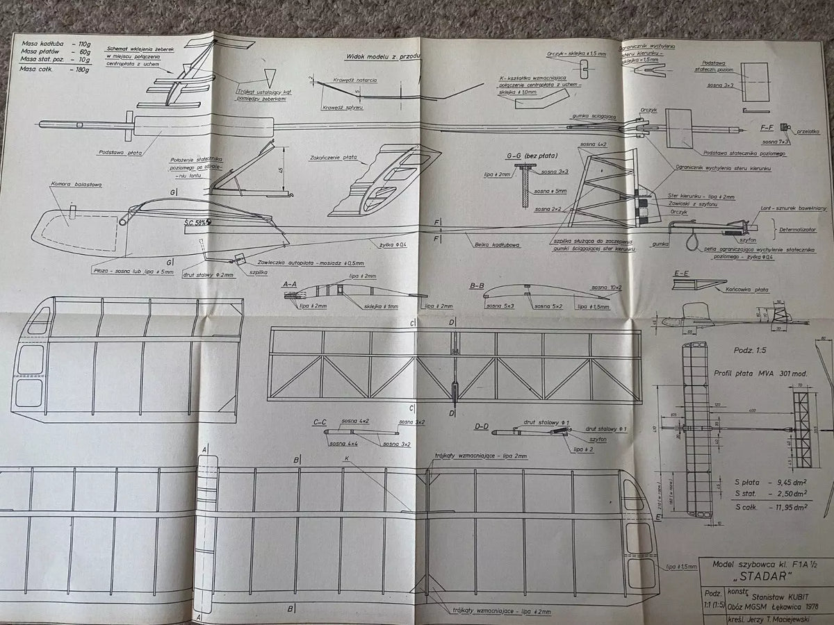 Photo of Class F1A 1/2 "Stadar" Glider & Rubber Powered Models Construction Plans - LOK 1981