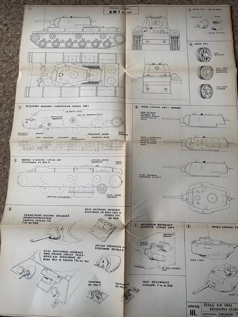 Photo of Plany Modelarskie 23 showing detailed plans for Soviet tanks T34, KW, IS, T70, Su76, SU85 & ISU122-152 from 1968.