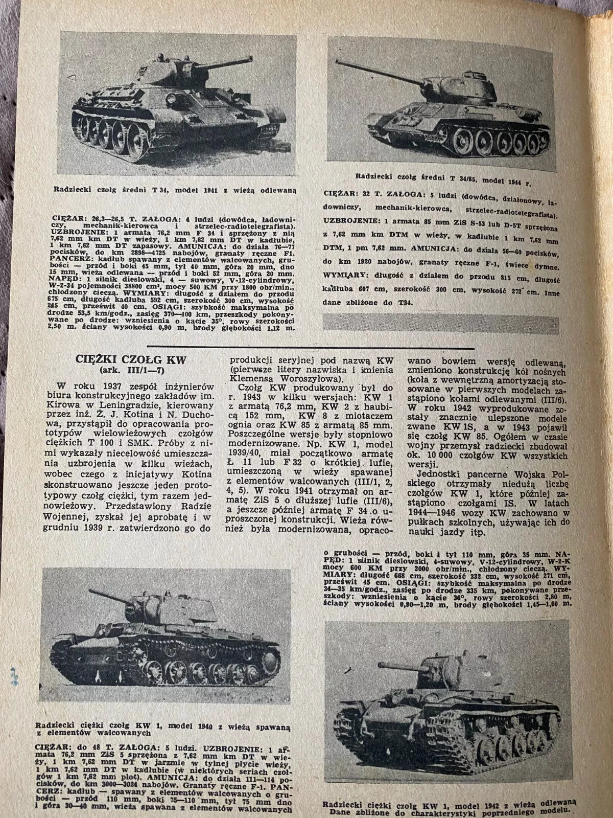 Photo of Plany Modelarskie 23 showing detailed plans for Soviet tanks T34, KW, IS, T70, Su76, SU85 & ISU122-152 from 1968.