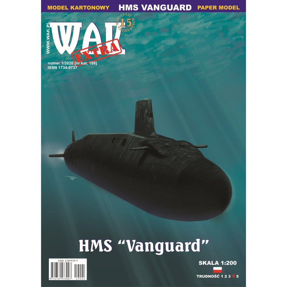 Photo of the HMS Vanguard Submarine 1:200 Scale Card Model Kit by WAK Publishing.