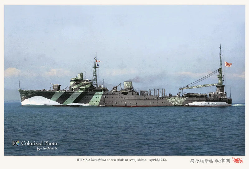 Photo of IJN Akitsushima 1942 seaplane tender premium model plans with maximum detail, available in multiple scales, custom printed with watermarks.