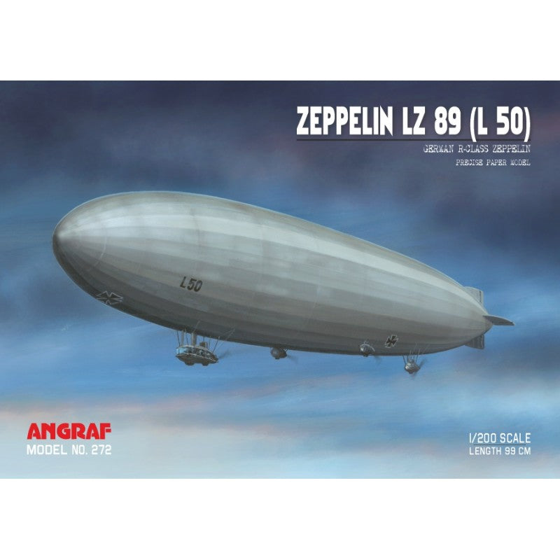 Photo of the Zeppelin LZ 89 (L50) cardboard model kit by Answer/Angraf, scale 1:200, with A3 sheets and Polish instructions.