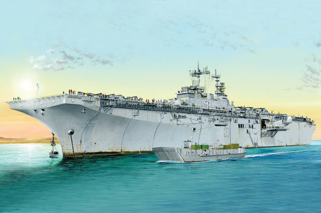 Image of Hobby Boss 83404 USS KEARSARGE LHD-3 model kit, scale 1:700, showcasing detailed components and realistic representation of the amphibious assault ship.