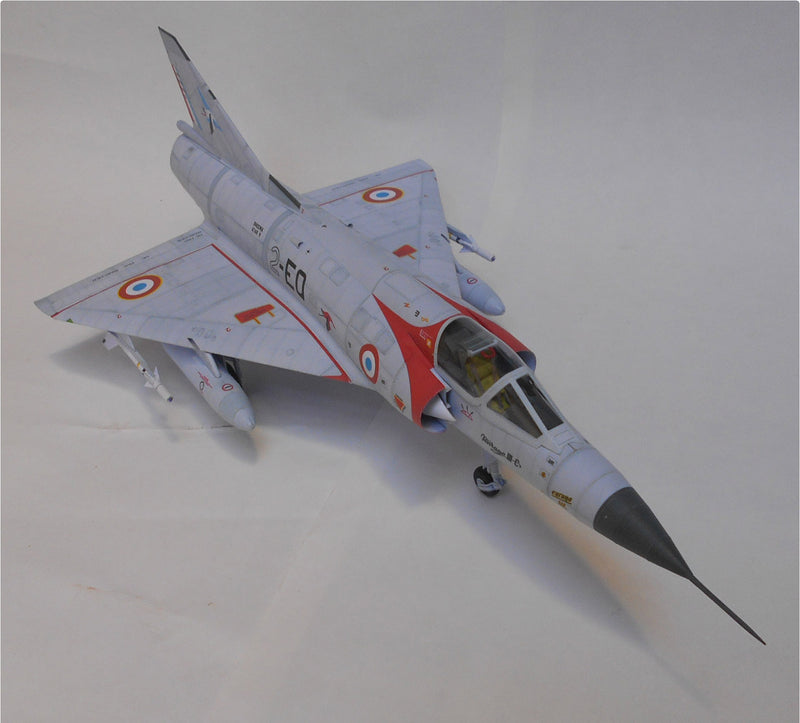 Image of the Mirage III CJ 1:33 scale card model kit by WAK Publishing, showcasing the detailed design and precision craftsmanship of the iconic fighter jet.