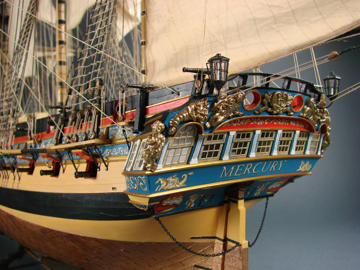 Image of the Shipyard HMS Mercury Card Model Kit, showcasing the detailed laser-cut frame and high-quality card components for an authentic replica of the historic ship.