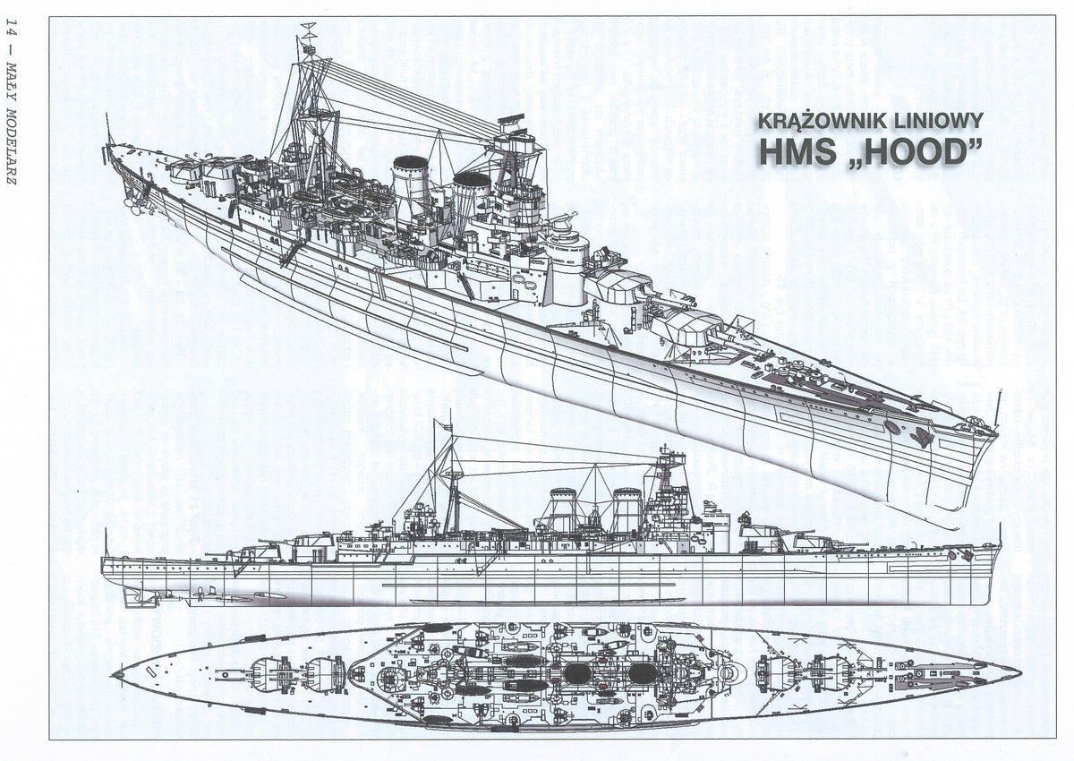 Image of Maly Modelarz HMS Hood 1:300 Scale Model, showcasing a detailed replica of the iconic British battleship, perfect for historical ship modeling enthusiasts.