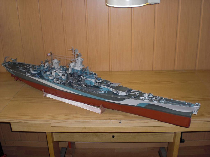Image of GPM Publishing's USS Missouri Card Model Kit, scale 1:200, showcasing the detailed components and intricate design of the iconic battleship model.